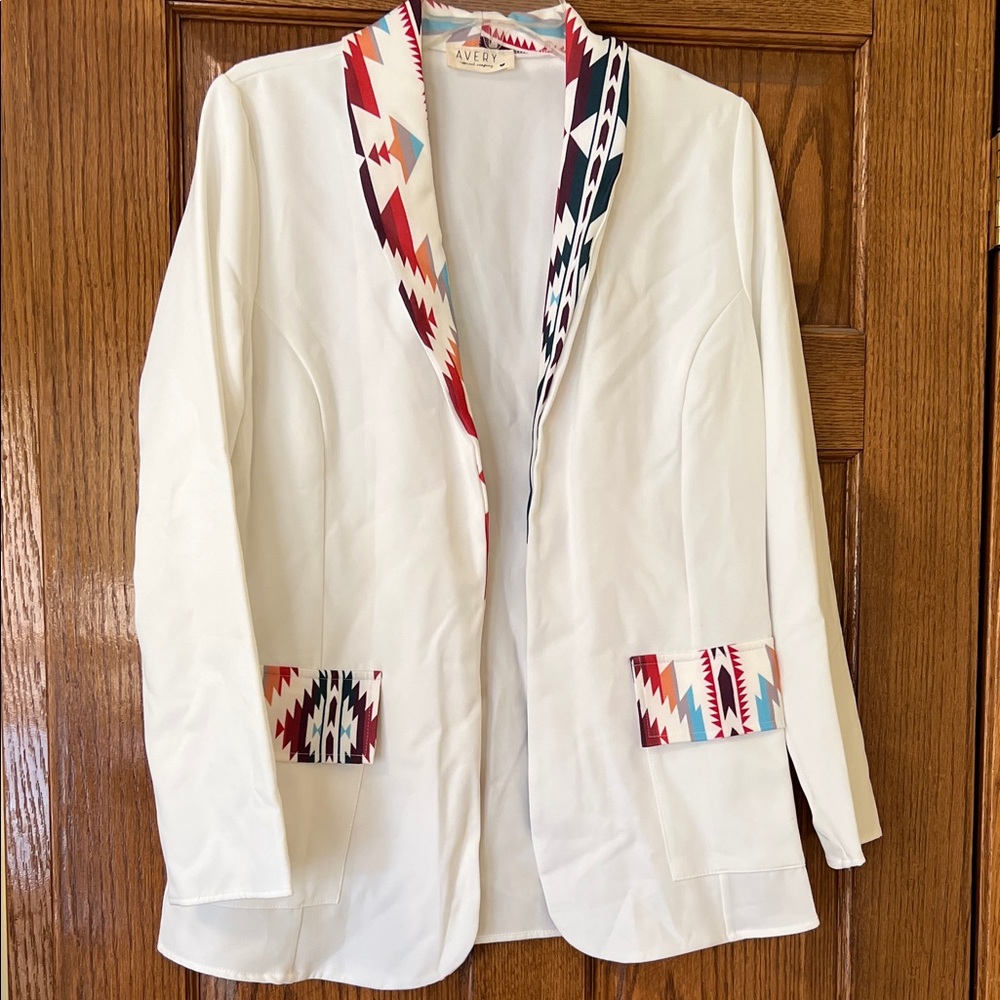 Aventura Women's Cream Blazer with Colorful Tribal Accents
